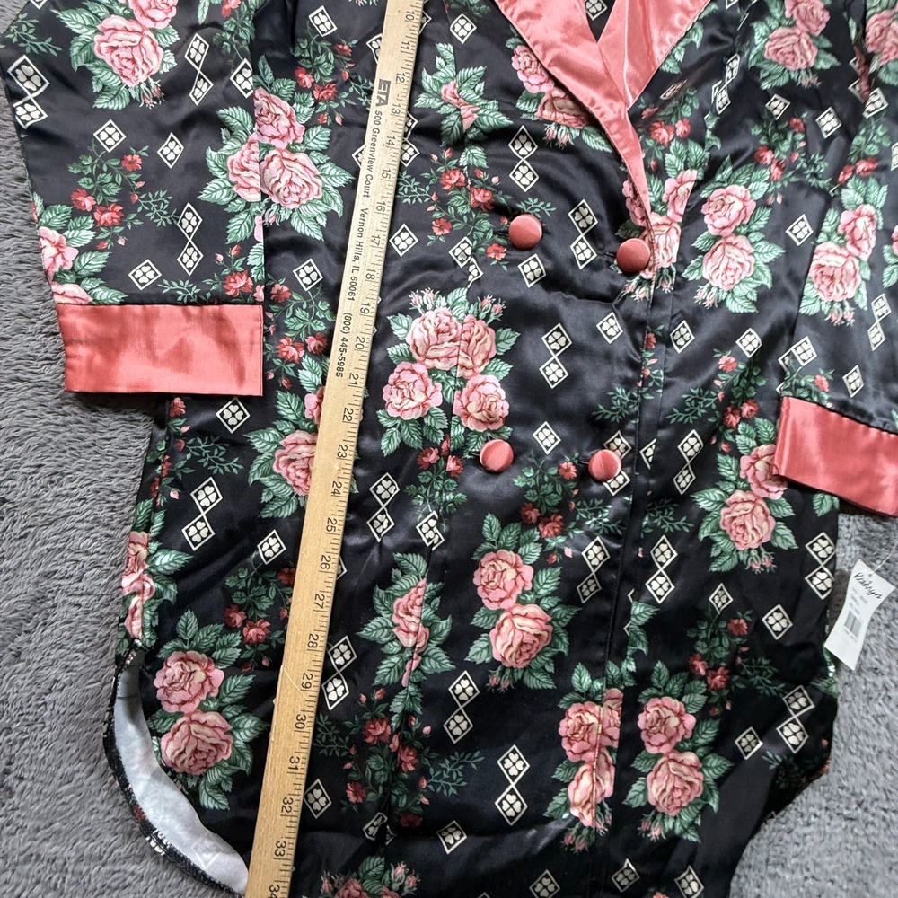 Kathryn Womens S Satin Robe NWT Black Pink Floral Print Long Sleeve Sleepwear - Picture 4 of 6